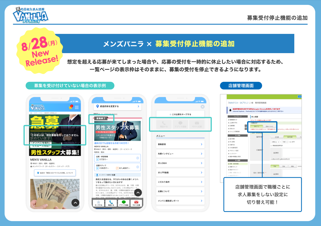 募集受付停止機能の追加